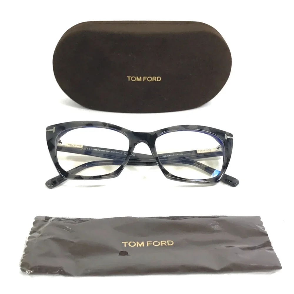 Tom Ford Eyeglasses Frames TF5709-B 056 Shiny Dark Gray Havana Cat Eye 54-17-140